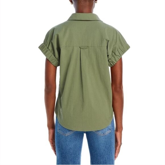 VERONICA BEARD Almera Collared Popover Blouse in Green Size Small NWT - Picture 3 of 12